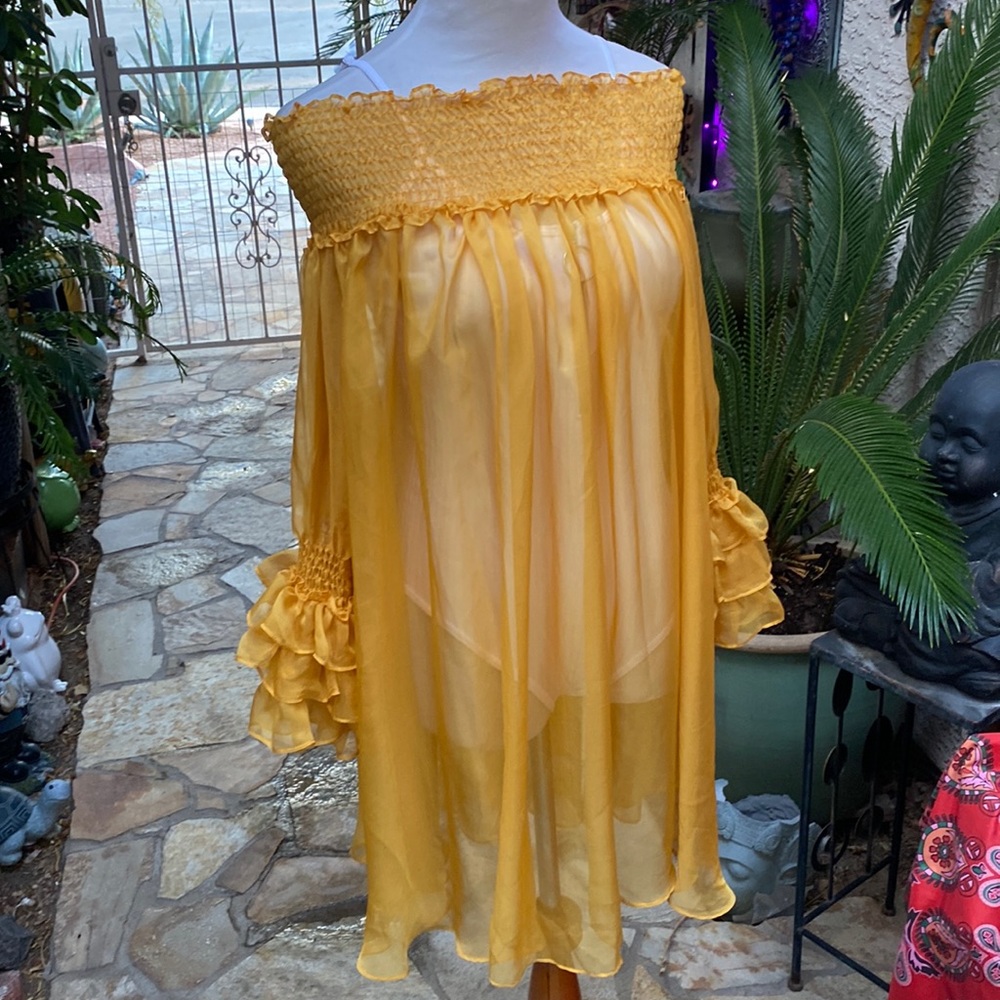 💛💛MUSTARD YELLOW SUMMER OFF THE SHOULDER SHEER MINI DRESS💛💛